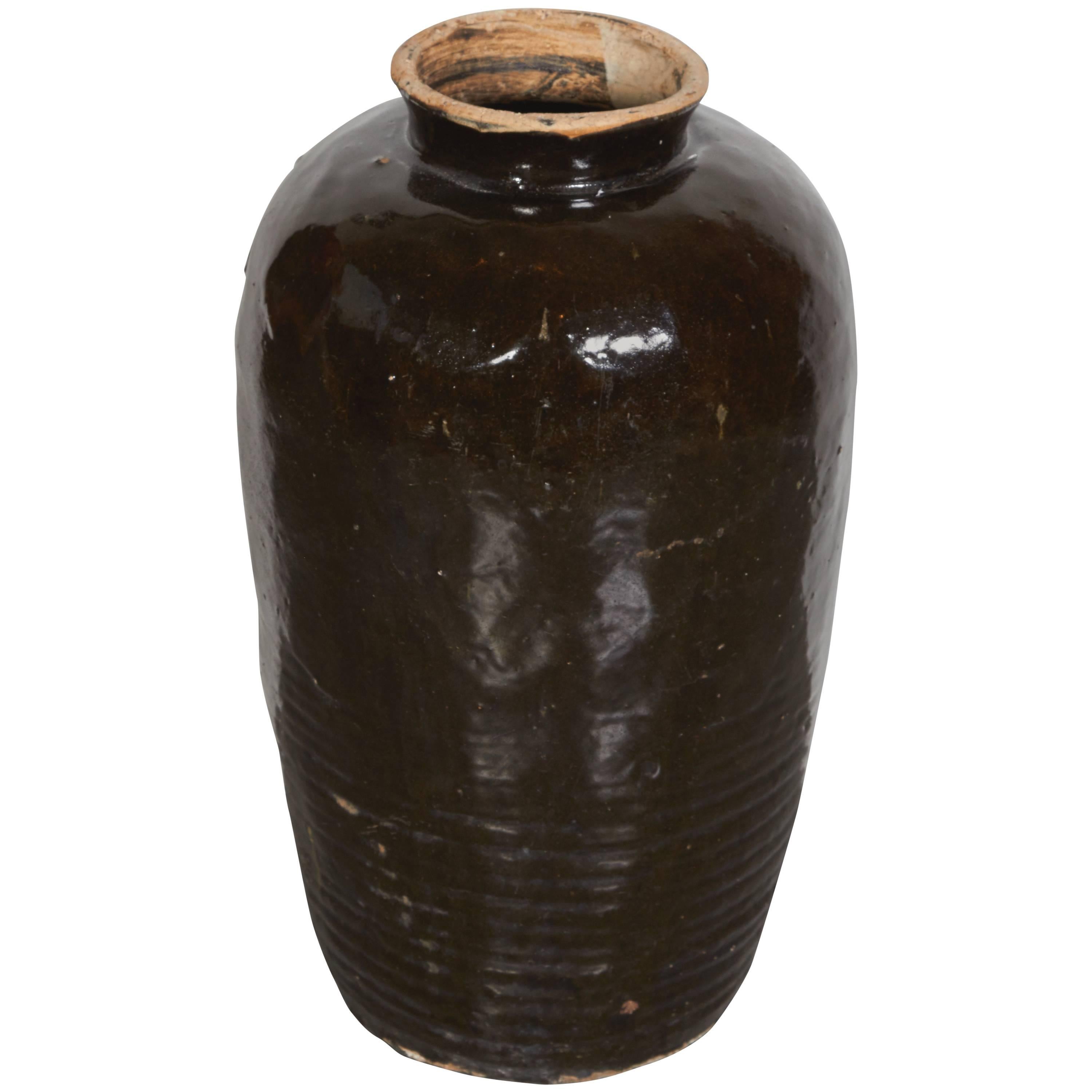 Large Antique Chinese Ceramic Wine Jar For Sale