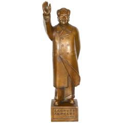 Unusual, Cultural Revolution Period Tall Brass Standing Chairman Mao