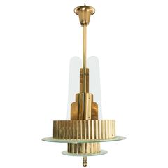 Vintage American Art Deco Style Brass Pendant