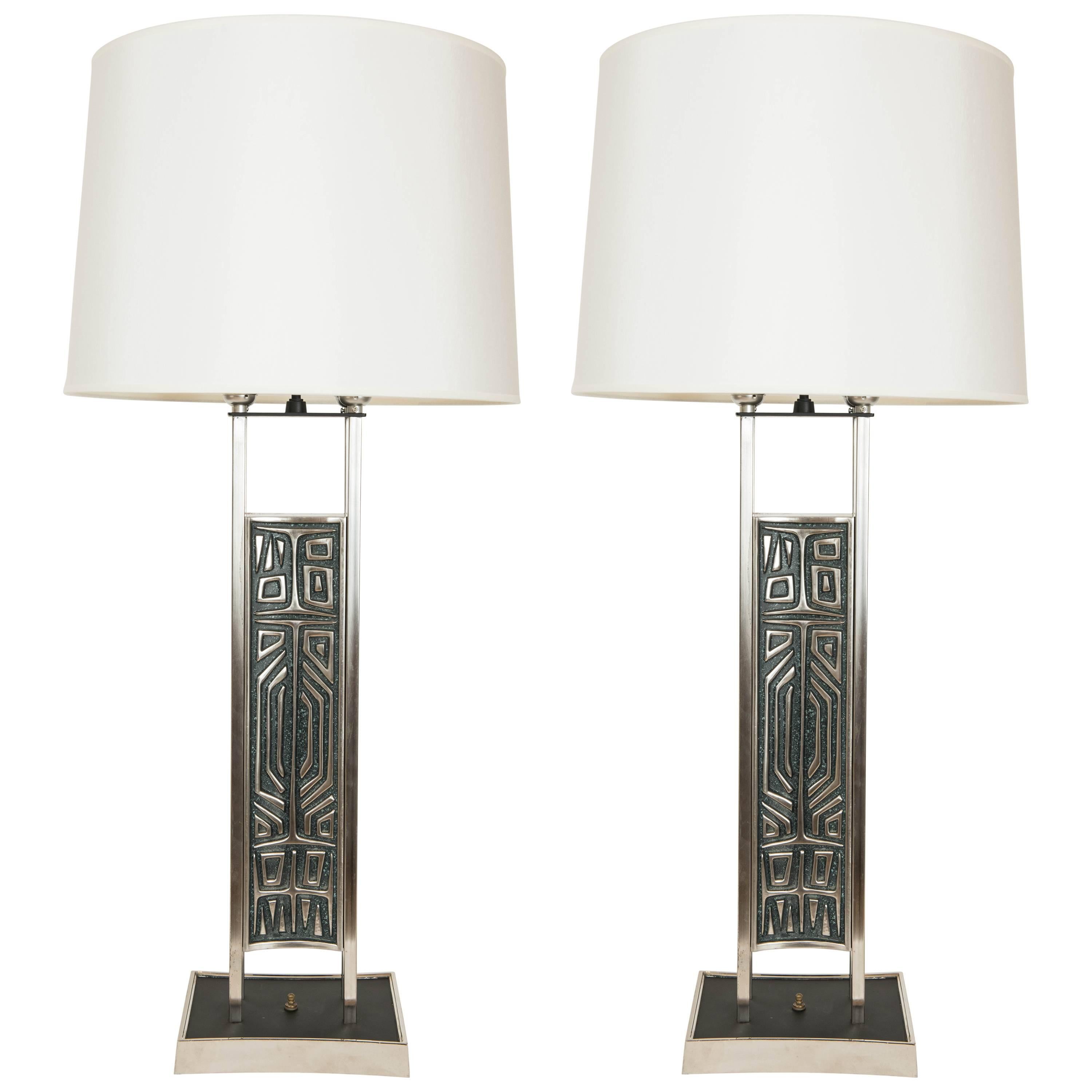 Pair of Tall Brutalist Style Table Lamps, USA, circa 1960