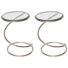 Pair of Milo Baughman Chrome and Glass Spiral Side Tables by Pace Collection