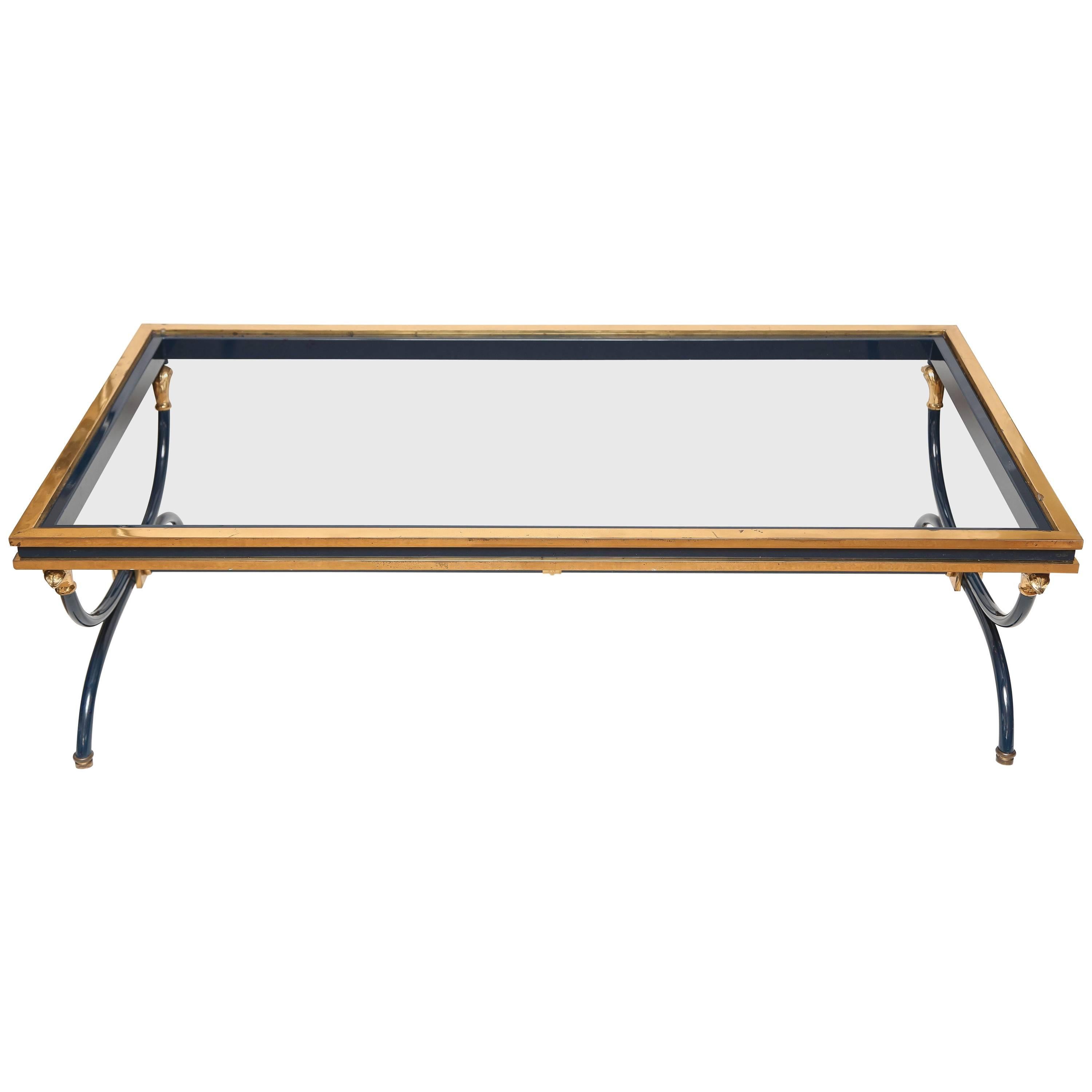 French Maison Jansen Style Coffee Table with Brass