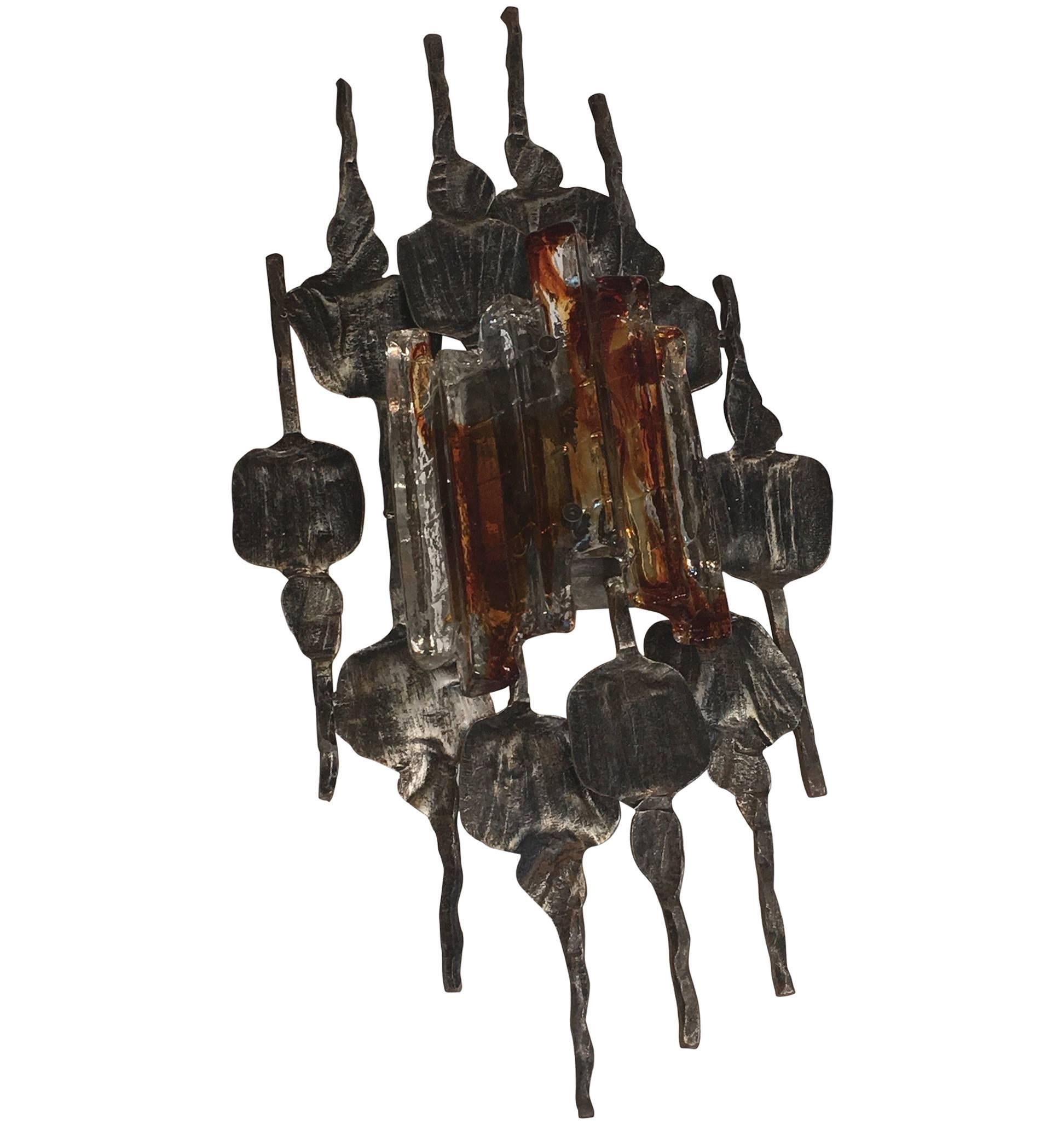 Tom Ahlstrom and Hans Ehrich Brutalist Mid-Century Wall Sconce For Sale