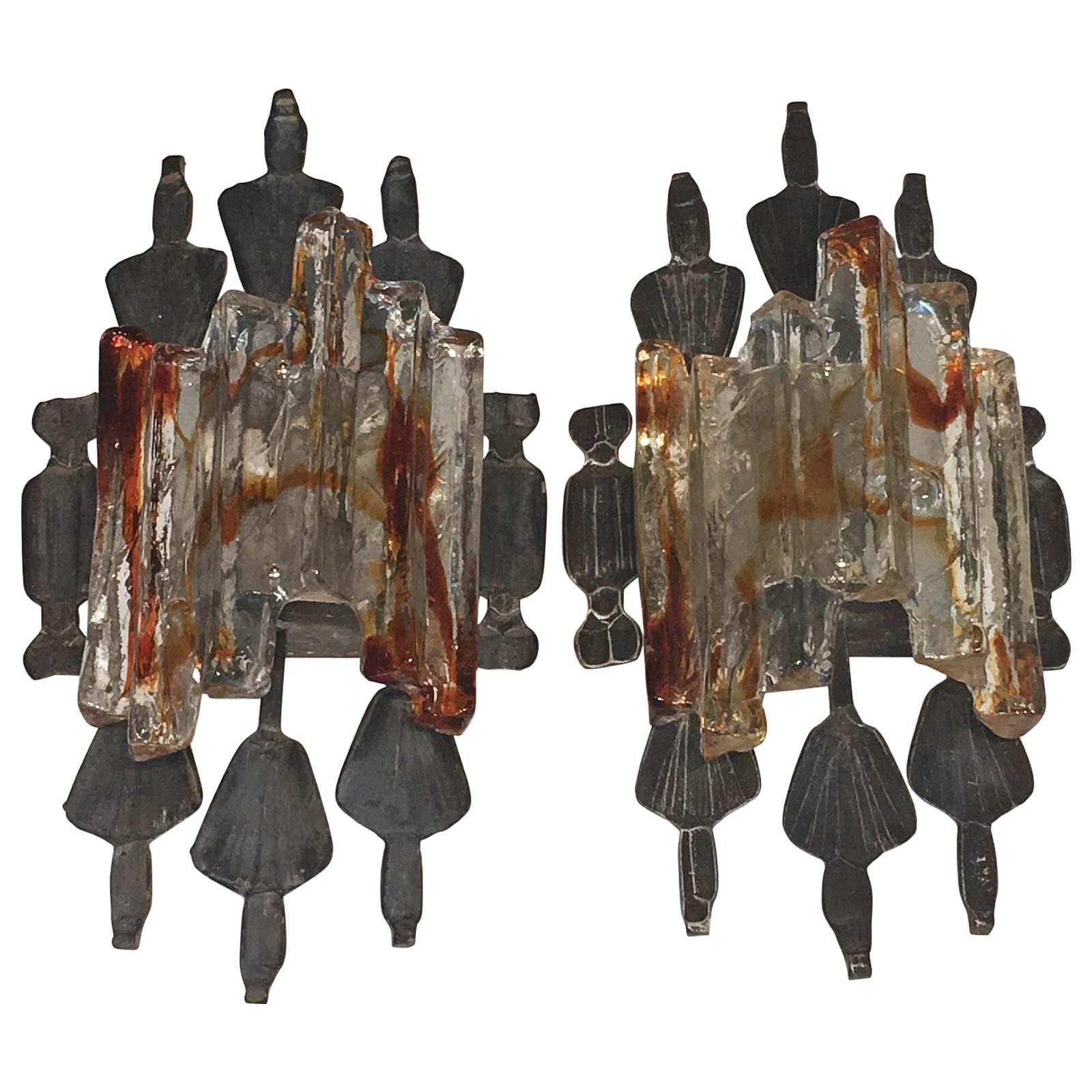 Pair of Tom Ahlstrom and Hans Ehrich Brutalist Mid-Century Wall Sconces