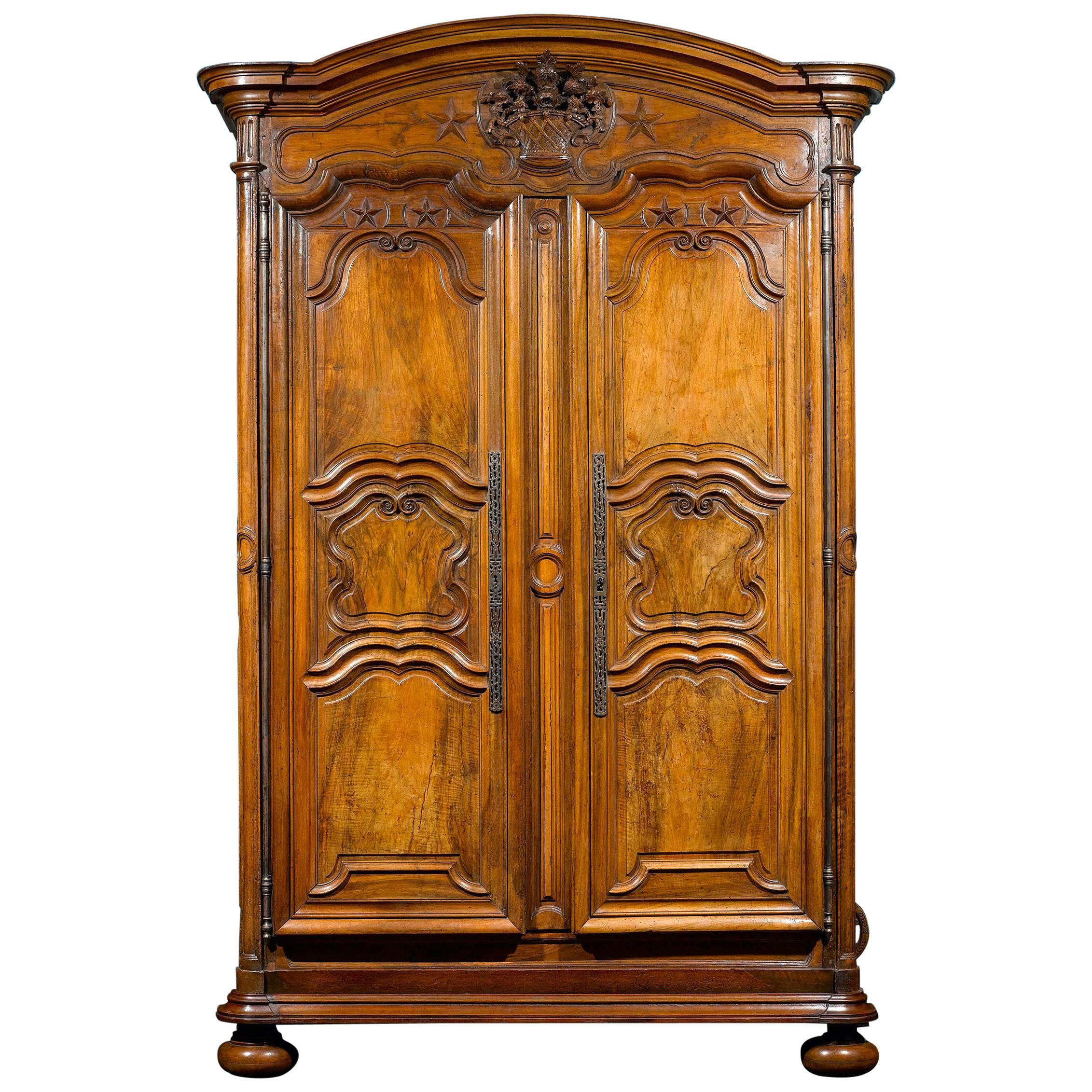  French Provincial Walnut Armoire For Sale
