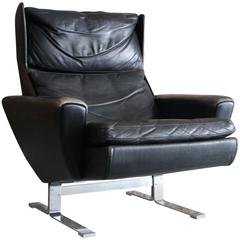Georg Thams Leather Winged Easy Chair with Chromium-Plated Steel Frame 10