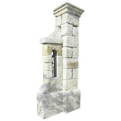 Unique Pair of Tall Antique Stone Pillars with Side Low-Walls