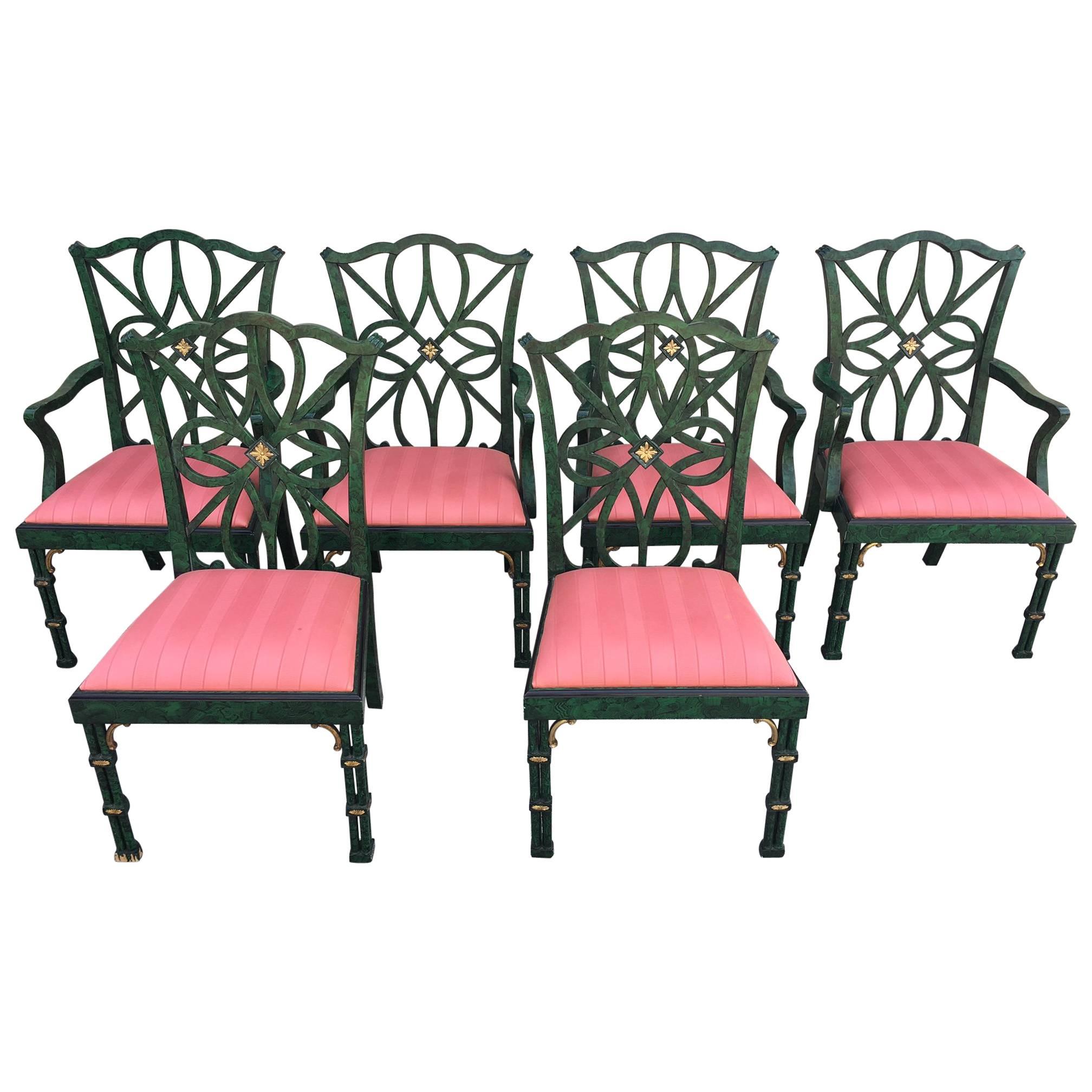 Smith and Watson Faux Malachite Dining Chairs For Sale