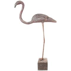 Antique Large Early 20th Century English Reconstituted Stone Flamingo