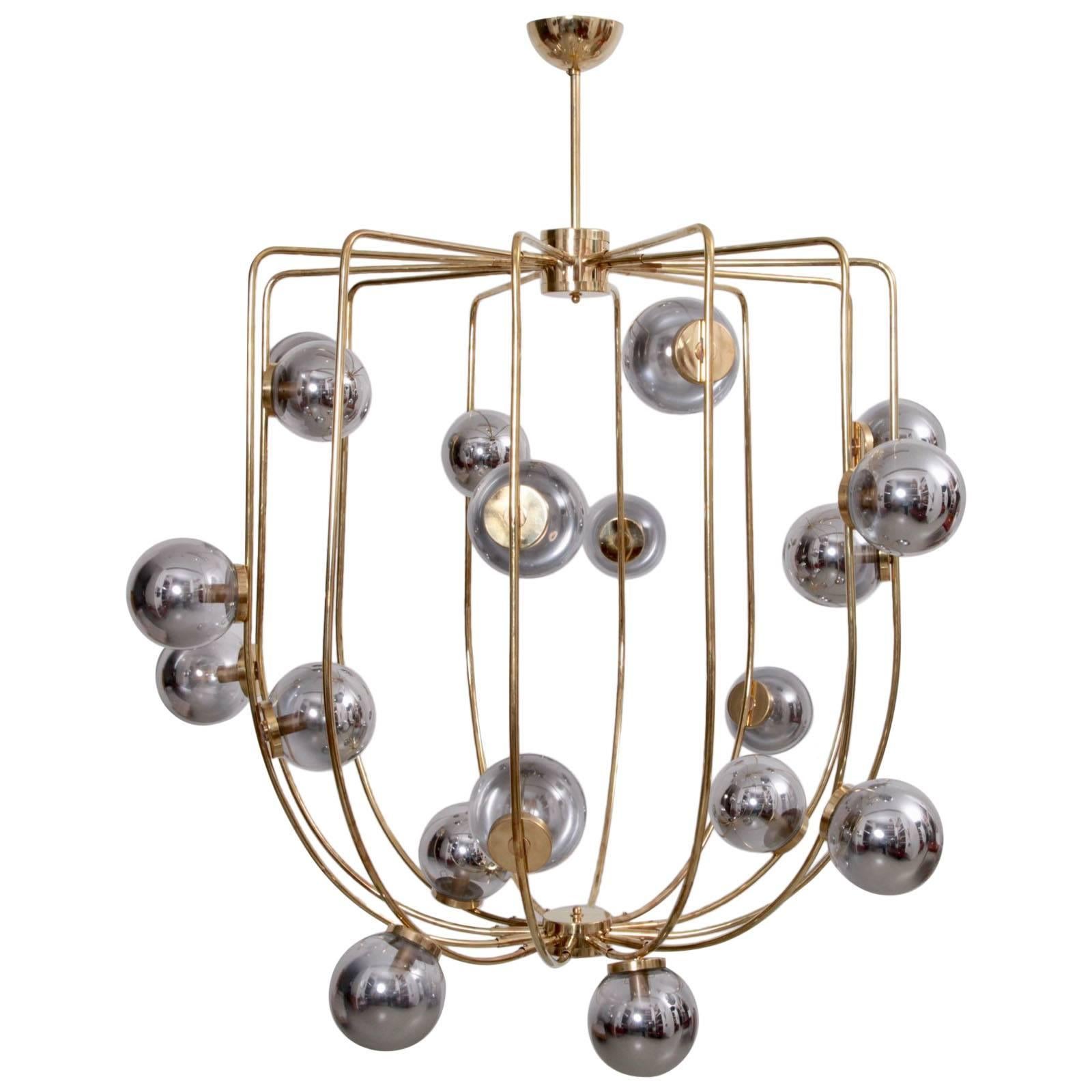 Impressive Brass and Mercury Glass Circus Chandelier in the Manner of Stilnovo