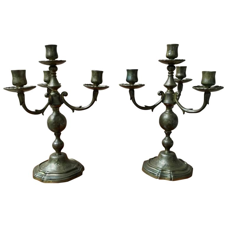 Pair of Antique Brass Candelabras at 1stdibs