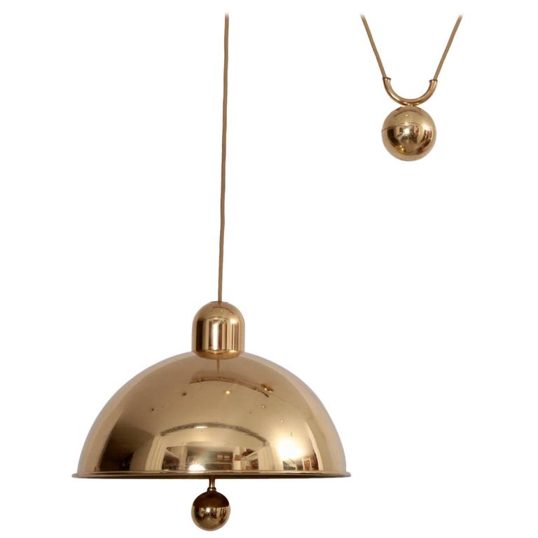 Brass and Counter Weight Pendant Lamp, 1960s, Germany at 1stDibs