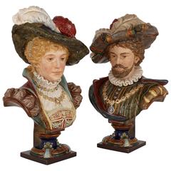 Pair of Glazed Majolica Busts of a Lady and Gentleman 4