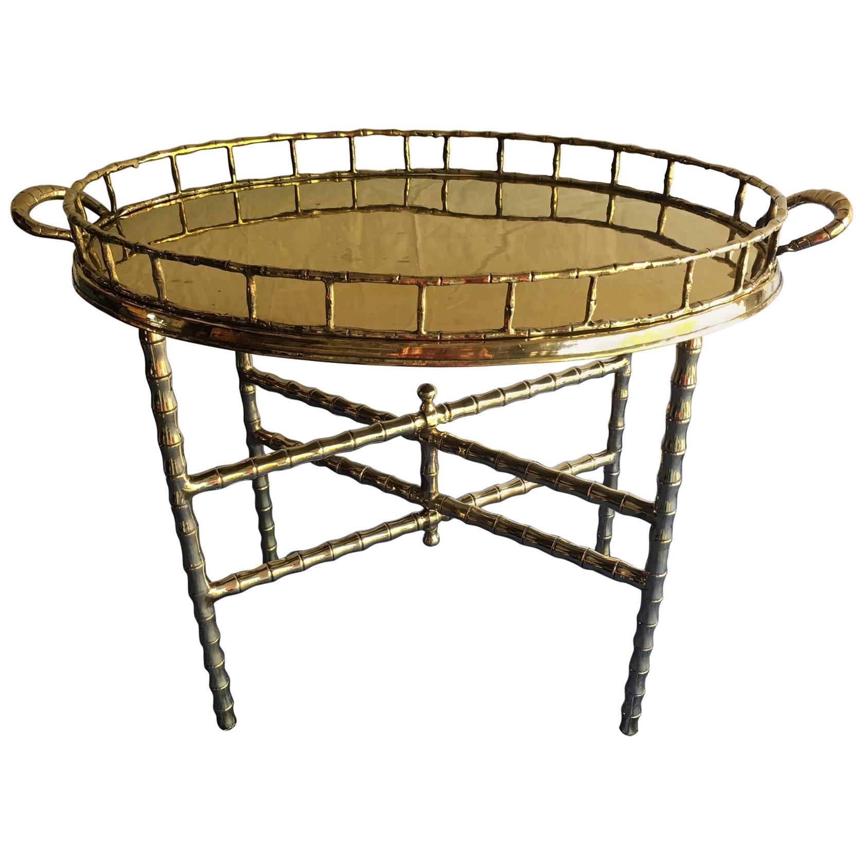 Brass Faux Bamboo Tray Table