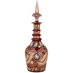 Bohemian Ruby Cut-Glass and Enameled Antique Decanter