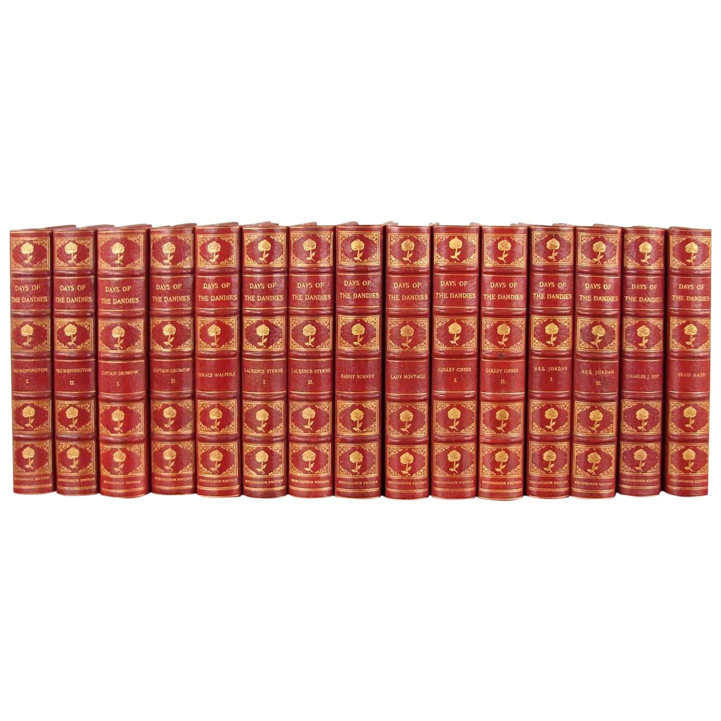 Grolier Society Red Leather-Bound Set Days of the Dandies 15 Volumes