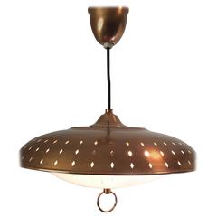 Vintage Gerald Thurston Solid Copper "Egg Pendant" Retractable Light for Lightolier 