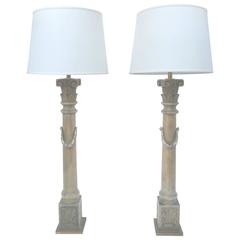 Pair of 1940s Heart-Pine Wood Column Lamps