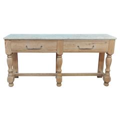 Oak and Marble Top Butcher's Console Table, 1950