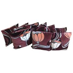 Set of Nine Mid-Century Modern Velvet Lotus Flower Pillows