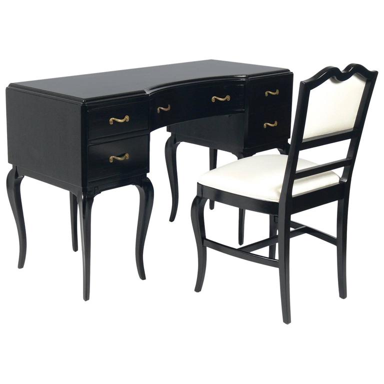 Glamorous French Black Lacquer Desk And Chair At 1stdibs Glamorous French Black Lacquer Desk And Chair For