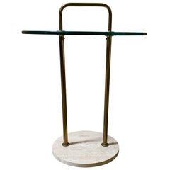 Mid-Century Glass and Travertine Side Table