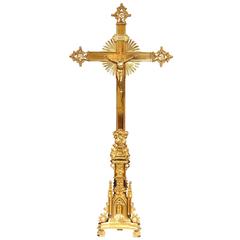 Tall 19th Century French Bronze Crucifix on Ornate Base with Angels and Cherubs 8