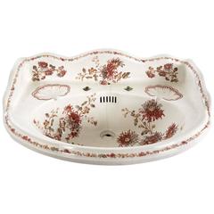 Antique Victorian Porcelain Basin with Transfer Polychromatic Foliate Design