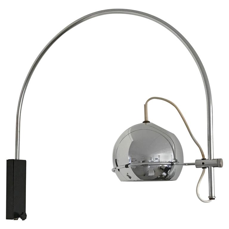 Vintage 1960s Adjustable Chrome Metal Globe Wall Lamp with Arched