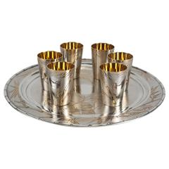 Japanese Gilt 800 Solid Silver Sake Tray and Cups