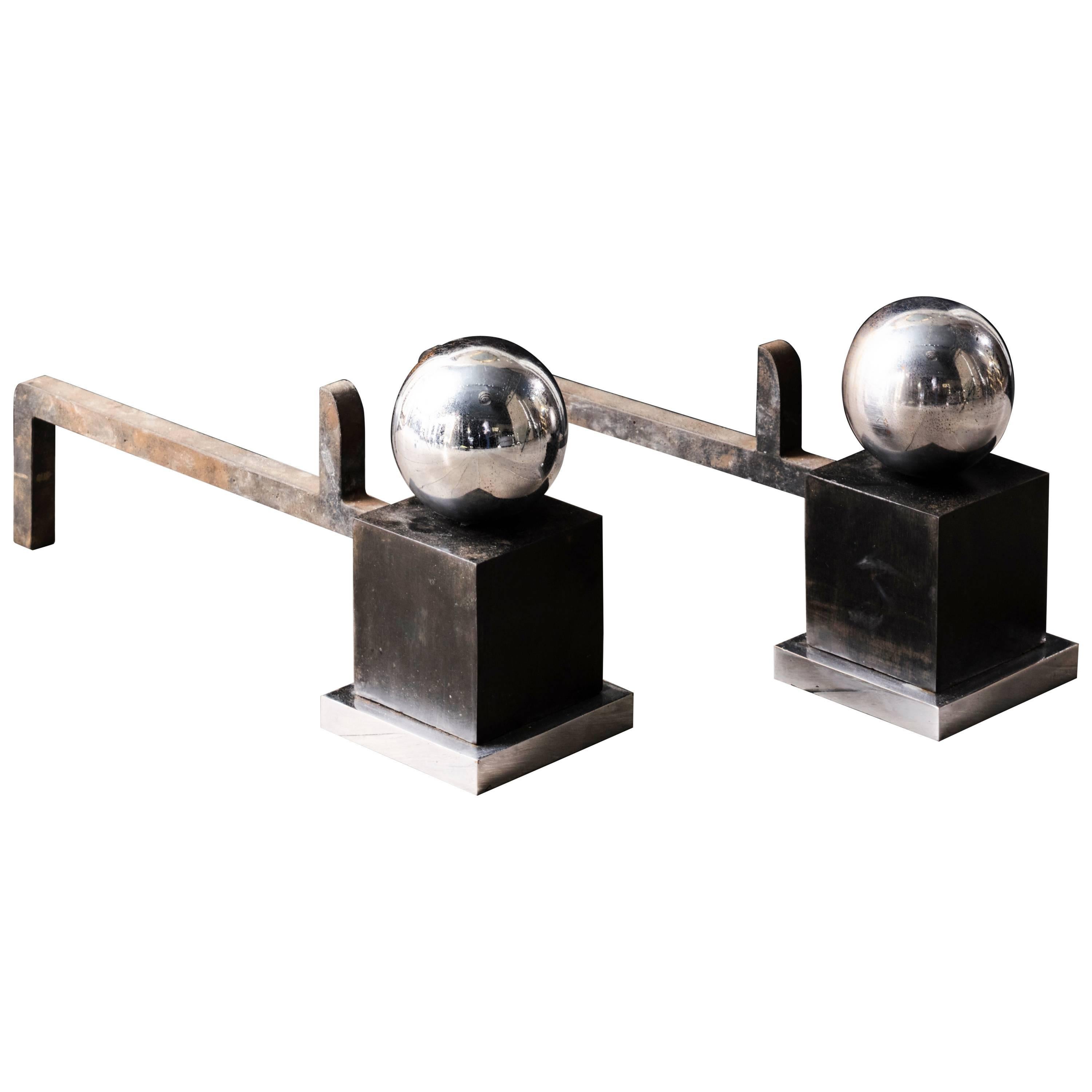 20th Century Steel Spherical Andirons