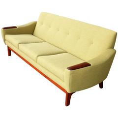 Restored Teak Arm/Base Nanna Ditzel Style Sofa in Celery