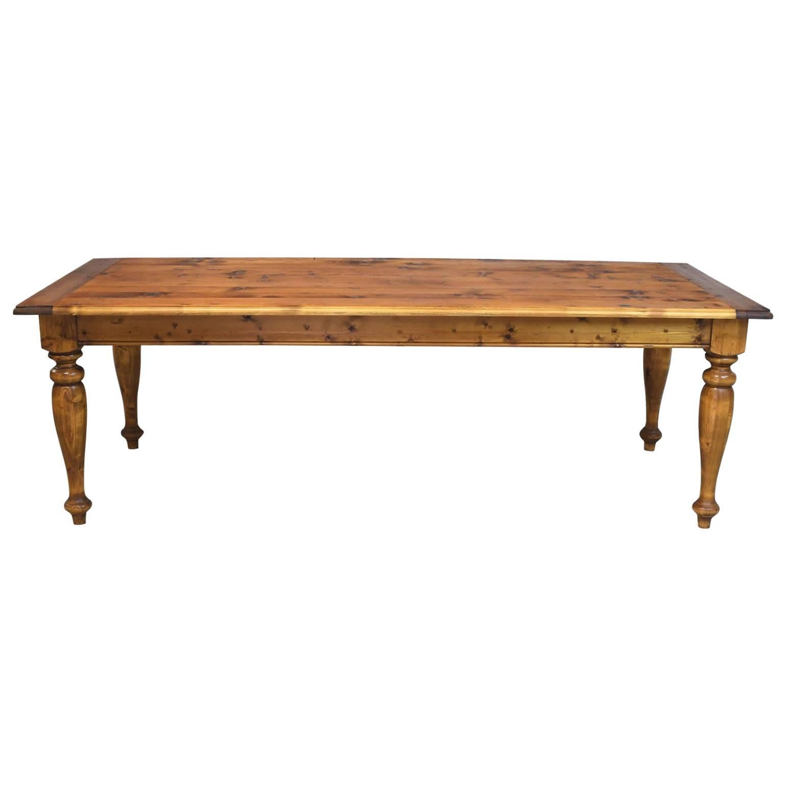 8' Long European Country Farmhouse Dining or Kitchen Table in Pine, circa 1990s