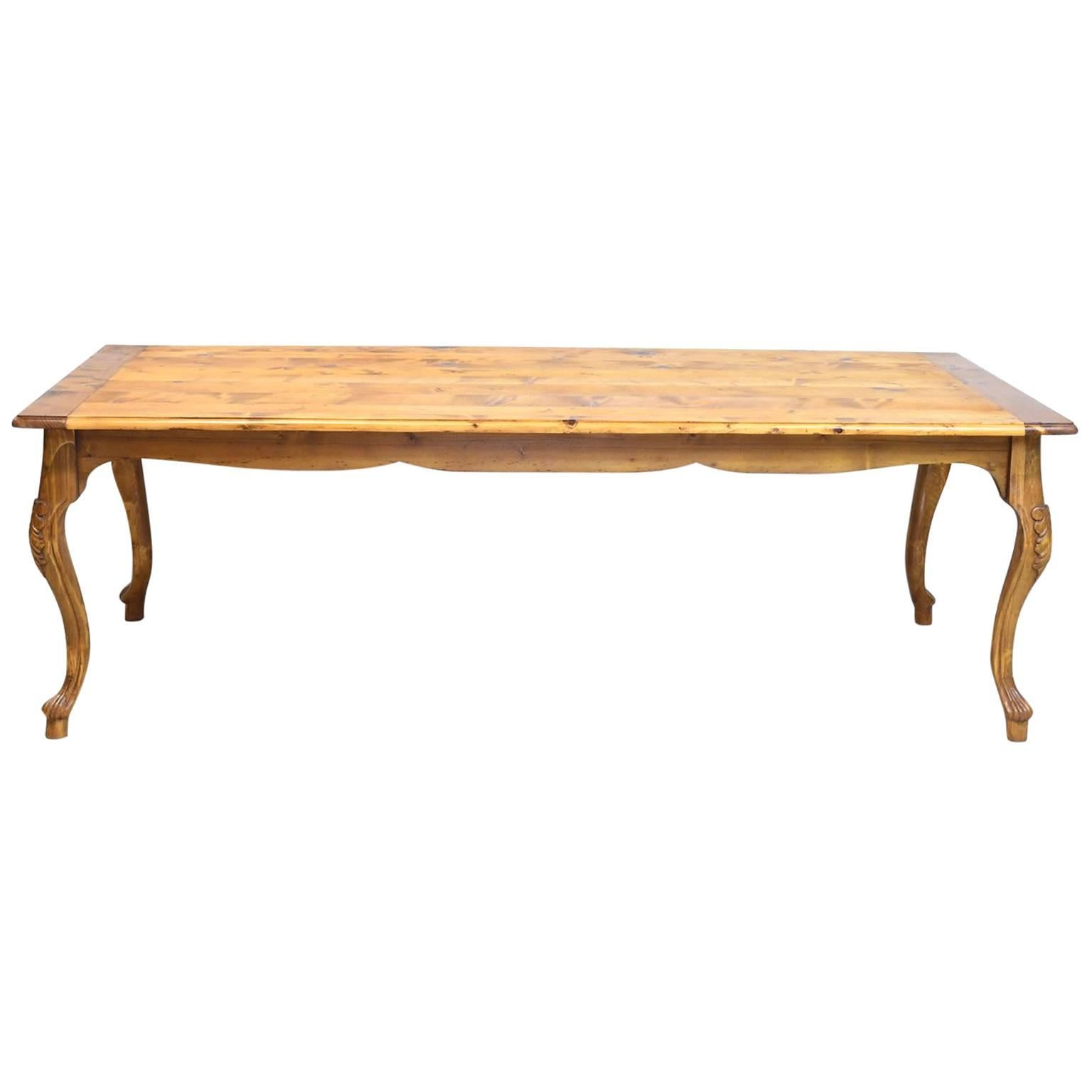 French Provincial Style Long Pine Farmhouse Dining Table, circa 1990s