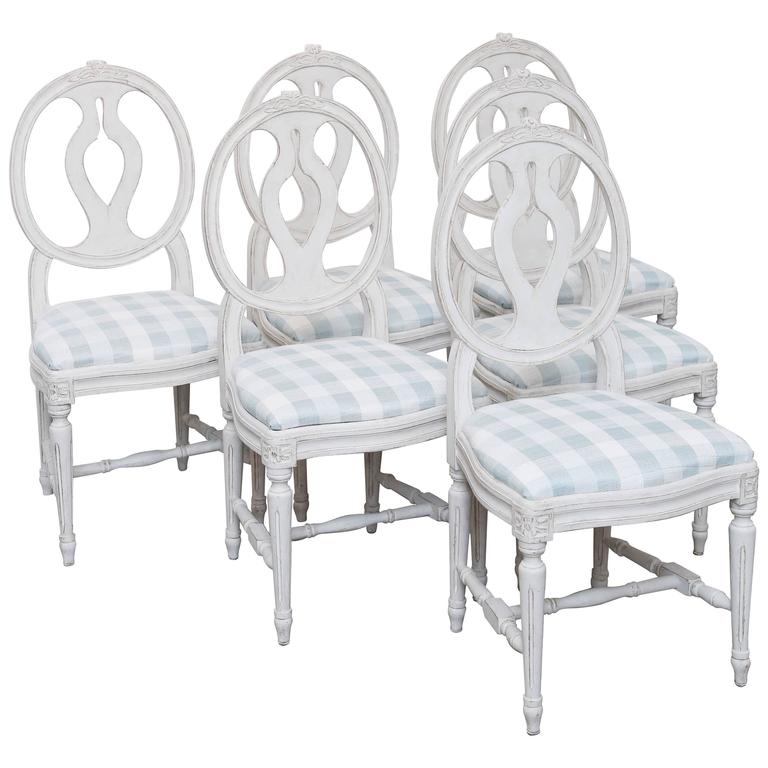 Set of Six Antique Swedish Gustavian Style Painted Dining Chairs at 1stdibs