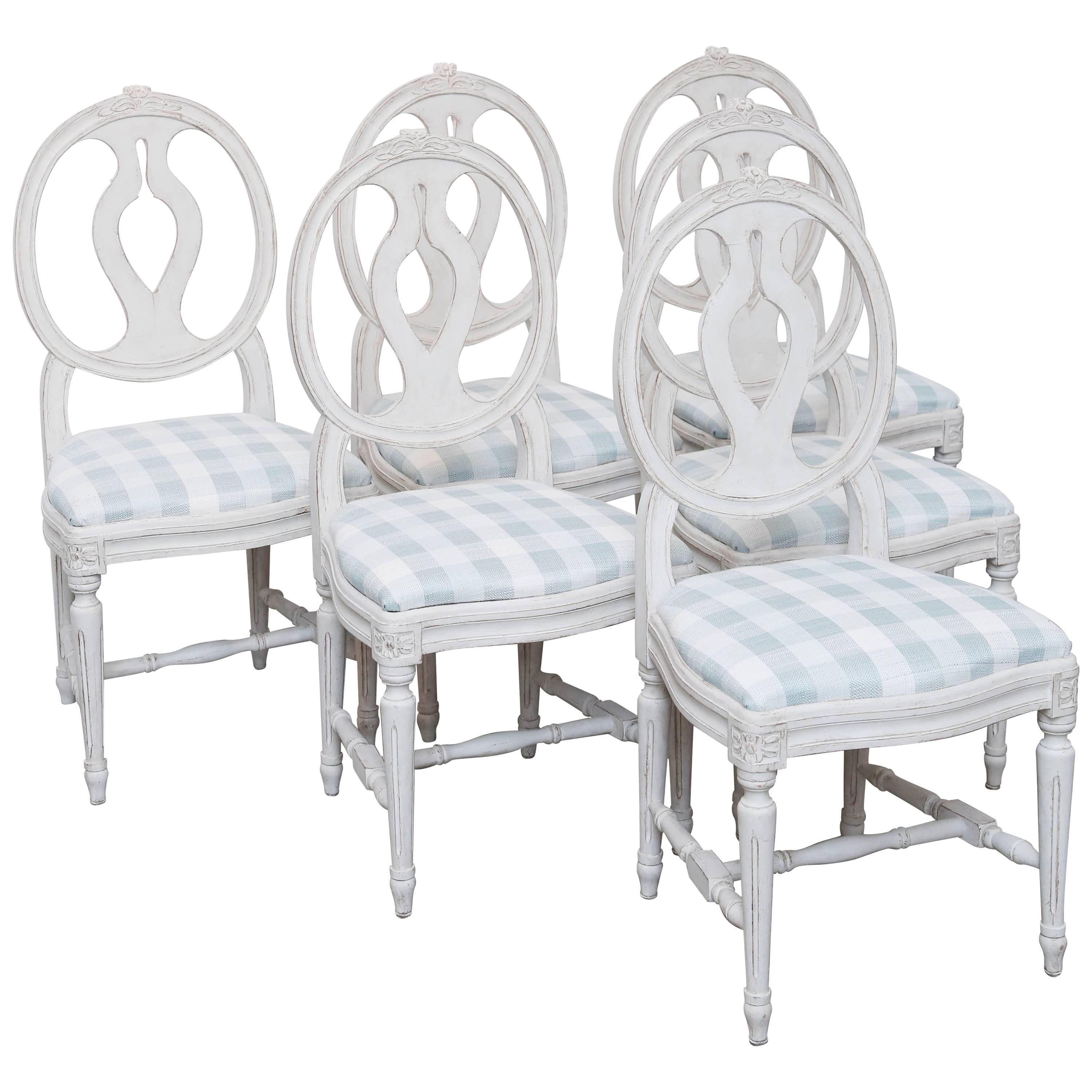 Set of Six Antique Swedish Gustavian Style Painted Dining Chairs