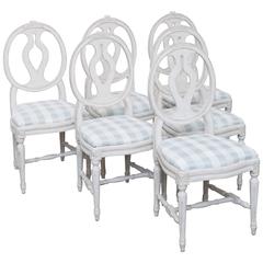 Set of Six Antique Swedish Gustavian Style Painted Dining Chairs 1