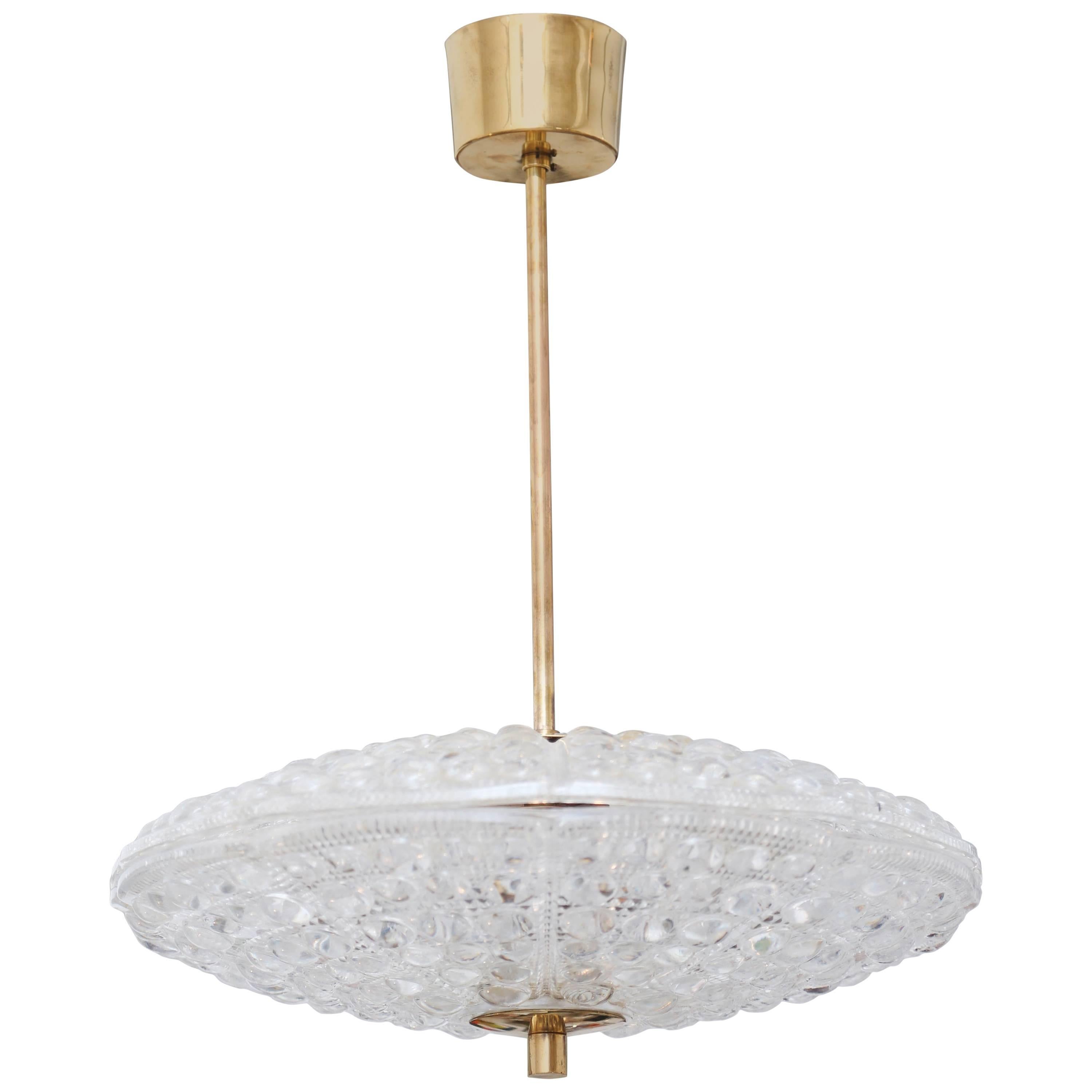 Carl Fagerlund for Orrefors Bubble Crystal Duel Disc Chandelier, circa 1960s For Sale
