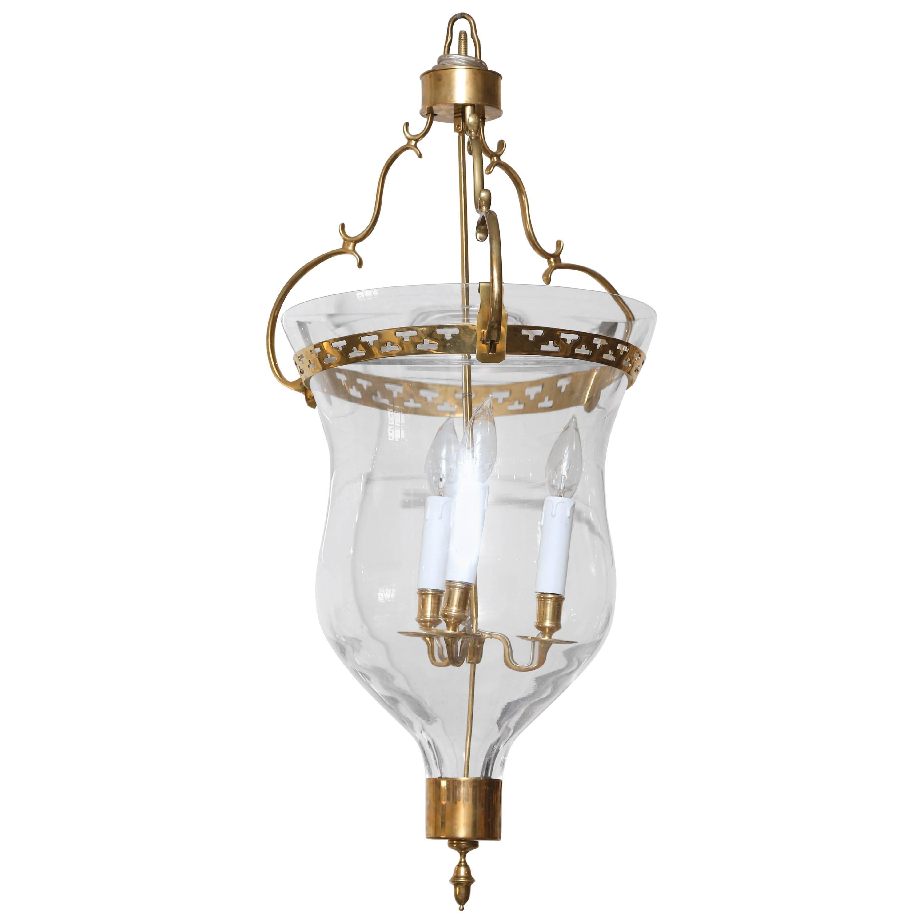 Gustavian Style Glass Bell Jar Lantern with Brass Details, 20th Century For Sale