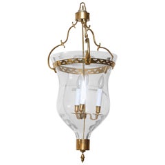 Gustavian Style Glass Bell Jar Lantern with Brass Details, 20th Century