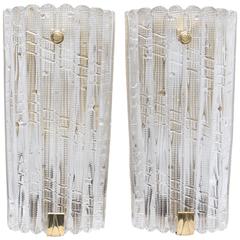 Pair of Unique Large Orrefors Crystal Wall Sconces Carl Fagerlund, Sweden, 1960s
