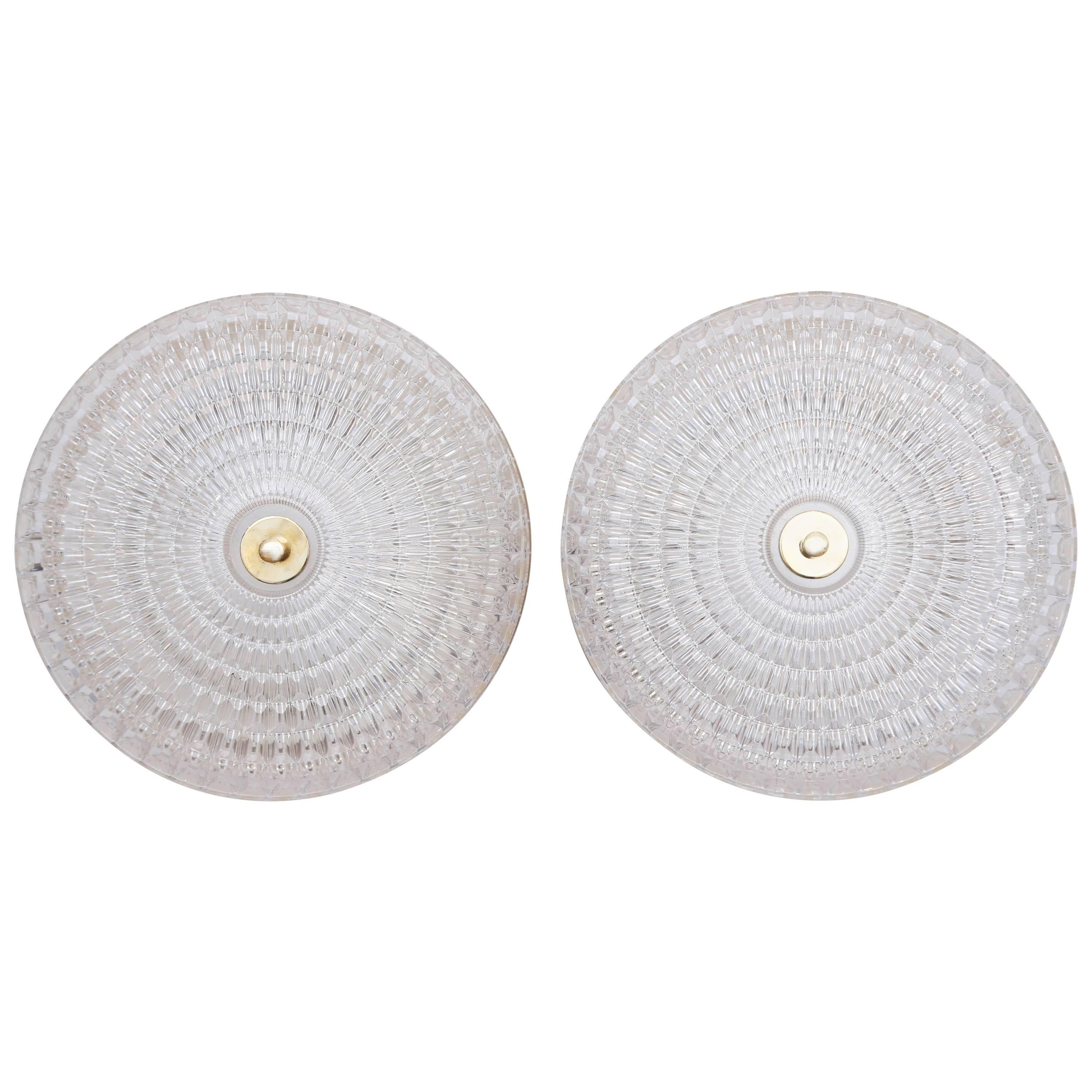 Pair of Carl Fagerlund Flush Mount ceiling lights by Orrefors  Mid 20th century