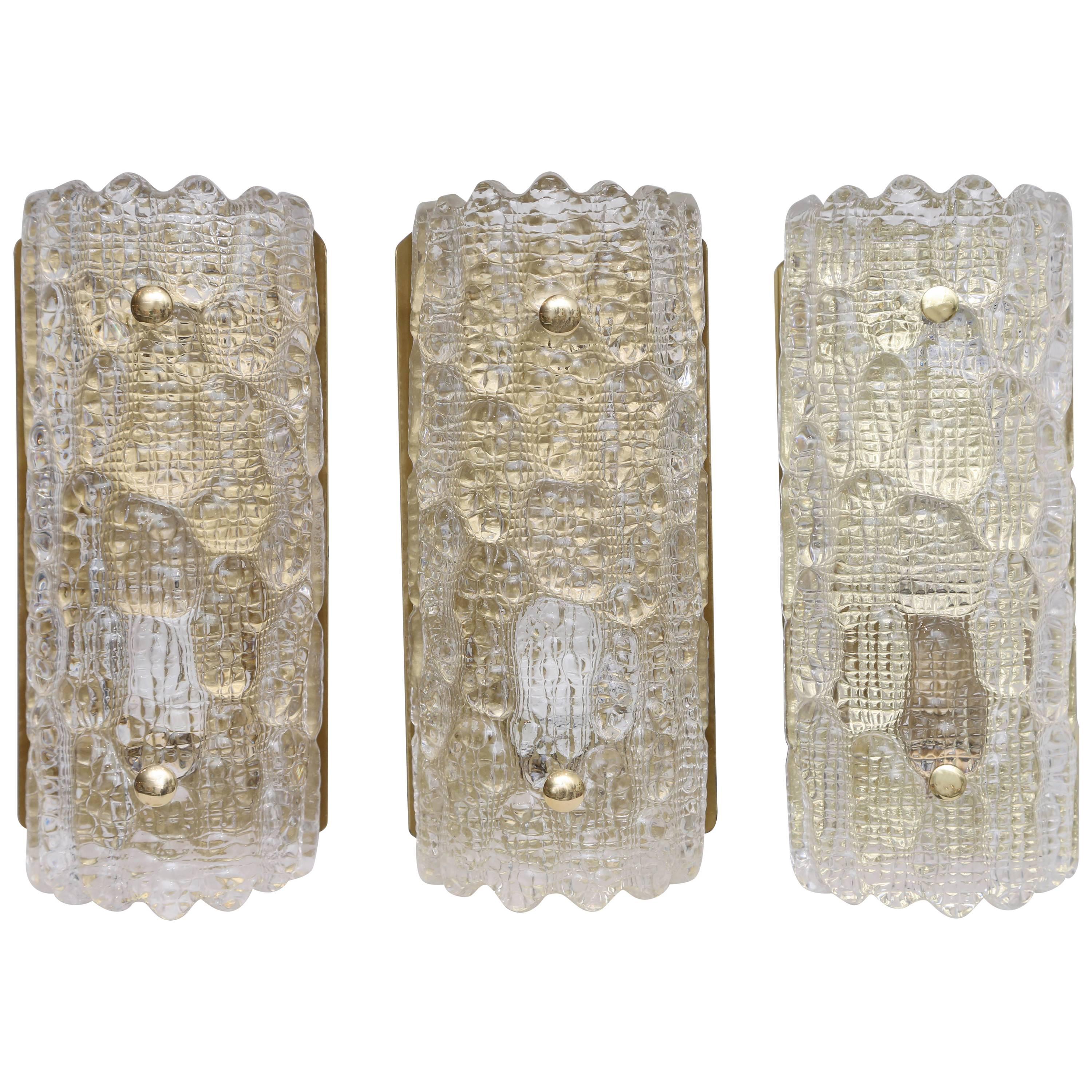 Set of Three Wall Sconces by Carl Fagerlund for Orrefors, Mid-20th Century For Sale