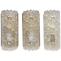 Set of Three Wall Sconces by Carl Fagerlund for Orrefors, Mid-20th Century