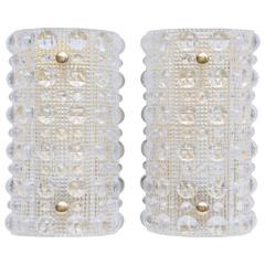 Pair of Carl Fagerlund Bubble Glass Wall Sconces for Orrefors, circa 1960s