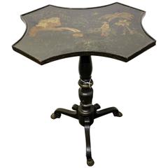 Charming English Regency Candle Stand Black Lacquer with Chinoiserie Decoration 10