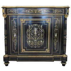 Side Cabinet, Napoleon III Black and Gold Inlaid with Mother-of-Pearl