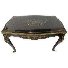 Napoleon III Library Desk, Black and Gold Inlaid with Mother-of-Pearl