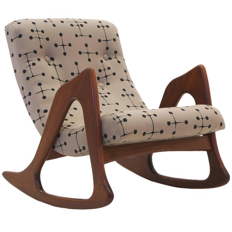 Adrian Pearsall Rocking Chair, Restored Including Eames Dot Fabric by Maharam