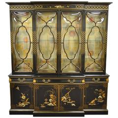 Karges Oriental Bubble Glass China Cabinet Breakfront Secretary Desk Chinoiserie